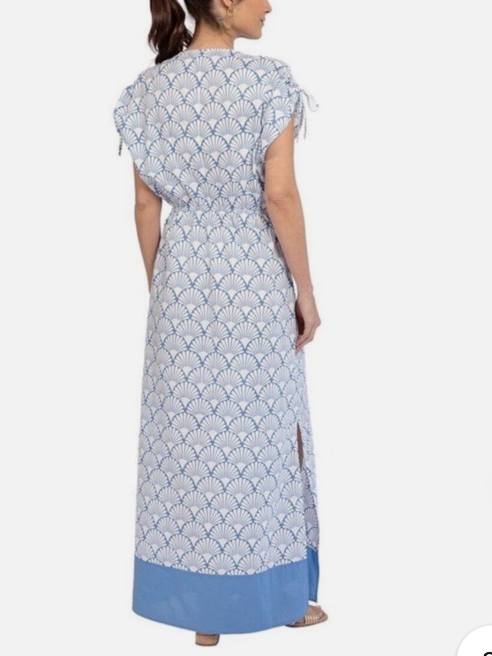 J. McLaughlin Etta Dress NWT size Medium Blue White Deco Shell Cotton Maxi - Picture 14 of 15